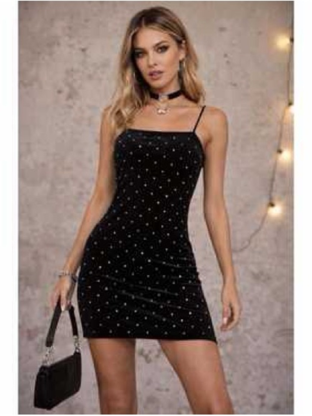 H&M Black Studded Velvet Slip Dress - Women's Elegant Mini